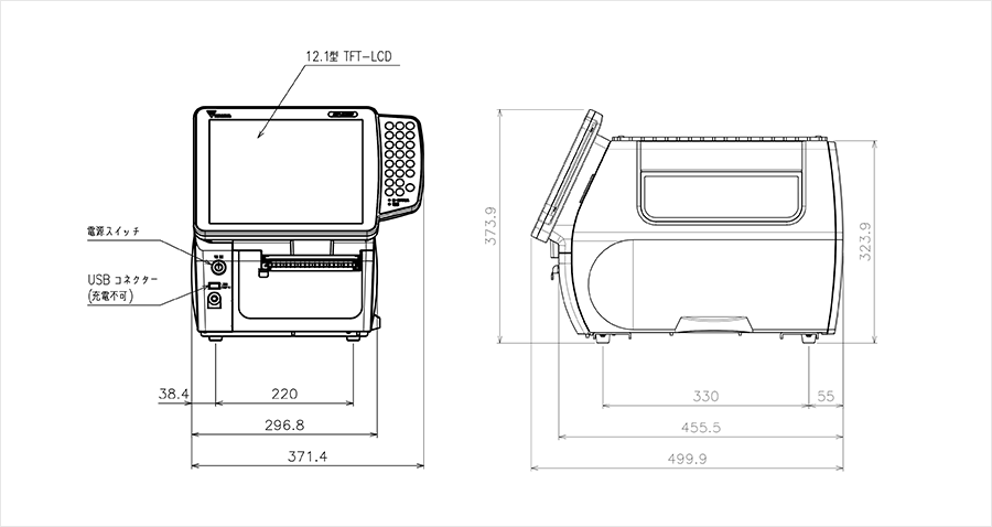 GP-6100αの外形寸法図
