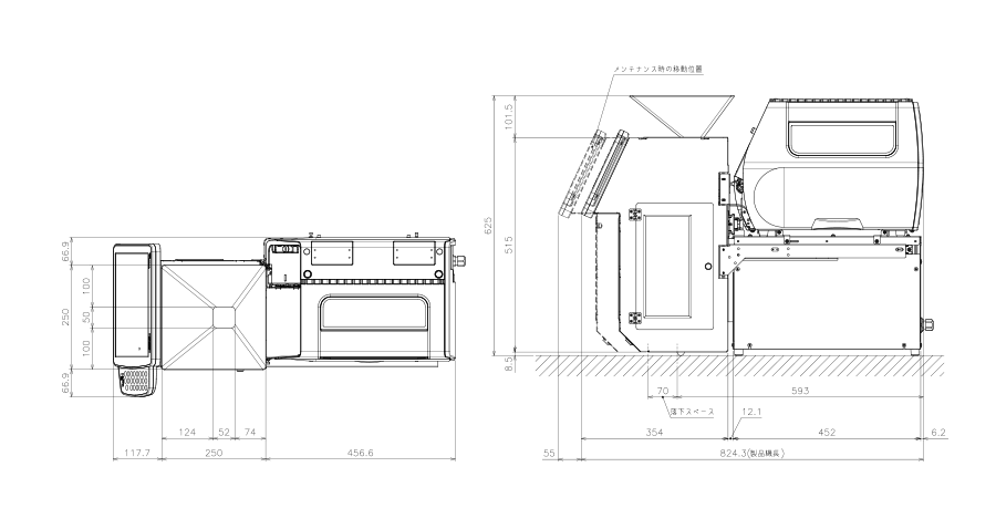 gts-100の外形寸法図